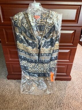 Hale Bob Printed V-Neck Dress Tunic-Coverup in Neutral Stripes